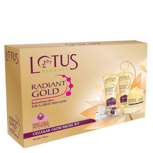 Lotus Herbals Radiant Gold Cellular Glow Facial Kit 4 in 1 | With 24K Gold leaves | For Skin Glow | All Skin Types | 170 gm