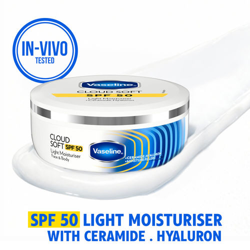 Vaseline Cloud Soft SPF 50 Light Moisturiser | Ceramides & Hyaluron | Non-Sticky Hydration 100 ml
