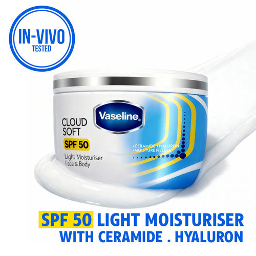 Vaseline Cloud Soft SPF 50 Light Moisturiser | Ceramides & Hyaluron | Non-Sticky Hydration 200 ml