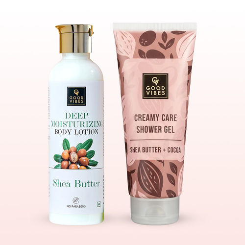 Good Vibes Shea Butter Body Care Duo (Shea Butter & Cocoa Creamy Care Shower Gel-200 ml + Shea Butter Deep Moisturizing Body Lotion-200 ml Combo of 2