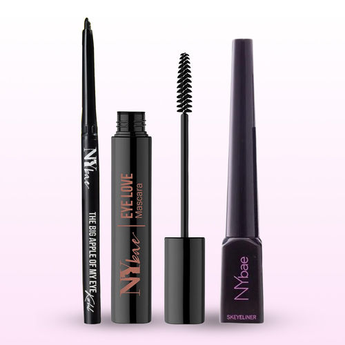 NY Bae Smudgeproof Eye Combo (The Big Apple Of My Eyes Kohl Kajal-Black 0.30 gm+ Skeyeliner- Black Glossy Eyeliner 5 ml + Eye Love Curling Mascara-Intense Black 8 ml) Combo of 3