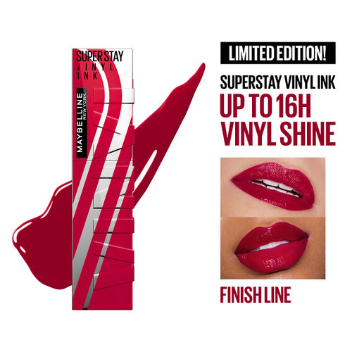 Maybelline Super Stay Vinyl Ink High Shine Racing Liquid Lipstick | 16HR Transferproof | Helmet-proof, Wind-proof, Sweat-proof - Finish Line, 4.2 gm
