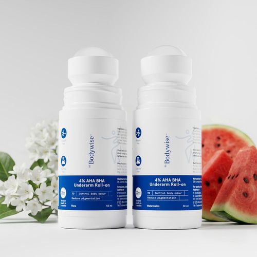 Be Bodywise 4% Aha Bha Underarm Roll On | Controls Odour & Reduces Pigmentation | 0% Alcohol & 0% Aluminium | Flora & Watermelon Fragrance (50 ml x 2)Combo of 2