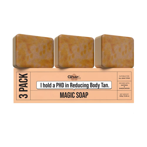 Ghar Soaps Sandal Wood And Saffron Bath Soap Bar For Glowing Brightening And Refreshing Skin | Tan Removal (300 gm Pack Of 3)