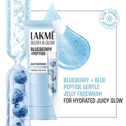 Lakme Blush & Glow Blueberry + Blue Peptide Gentle Jelly Face Wash for Dry and Dehydrated Skin - 150 gm | Clinically Proven to Repair Skin Barrier | Intense Hydration & Moisturizing Daily Cleanser for Men & Women
