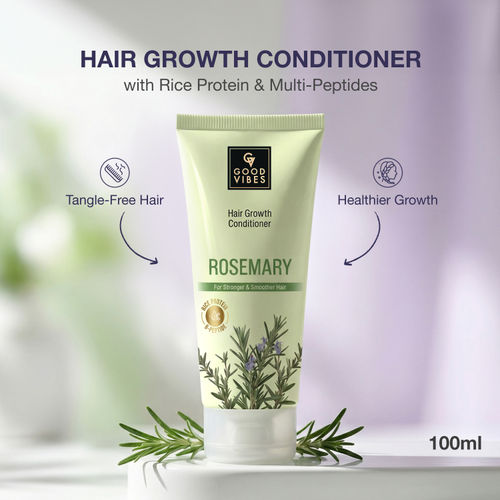 Good Vibes Rosemary, Rice Protein & Multi Peptide Hair Growth Conditioner | Strengthens Hair & Reduces Breakage | Smooth, Tangle-Free Hair | Supports Healthy Hair Growth | For Weak & Damaged Hair -100 ml