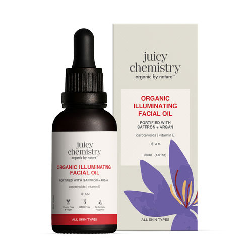 Juicy Chemistry Organic Illuminating Facial Oil with Saffron + Argan, 30 ml | Boosts Skin Glow | Promotes Healthier Barrier | Brightens & Evens Out Skin Tone | Non-sticky & Lightweight | Dermatologically Tested