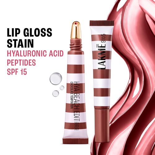 Lakme 9 to 5 Hya Beach Edit Lip Gloss Stain - 1 Chocolate Temptation, Hydrating Lip Gloss, SPF 15,10 ml