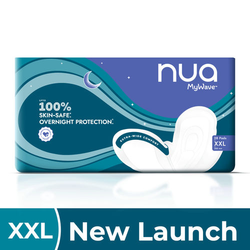 Nua MyWave Night XXL Sanitary Pads for Women | Heavy Flow Period Pads | Super Soft, Rash-Free, Leak-Proof | Super Absorbent | Pack of 28 | Individually Wrapped | 320 mm