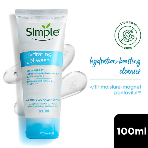 Simple Hydrating Gel Wash | 100% Soap Free | Gentle Hydrating Cleanser with Pentavitin, 100 ml