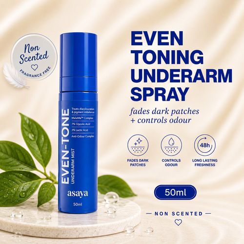 Asaya Even Tone Mist for Dark Underarm | 7% Glycolic Acid Spray with 3% Lactic Acid & MelaMe™ Complex | Helps fade dark underarm patches, Controls Odour & Fades Darkness, For Women & Men | 50 ml