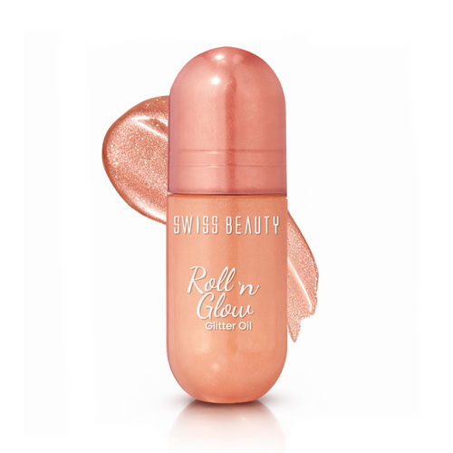 Swiss Beauty Roll 'n' Glow Glitter Oil | Instant Shine - 13.5 ml, Roll 'n' Rose