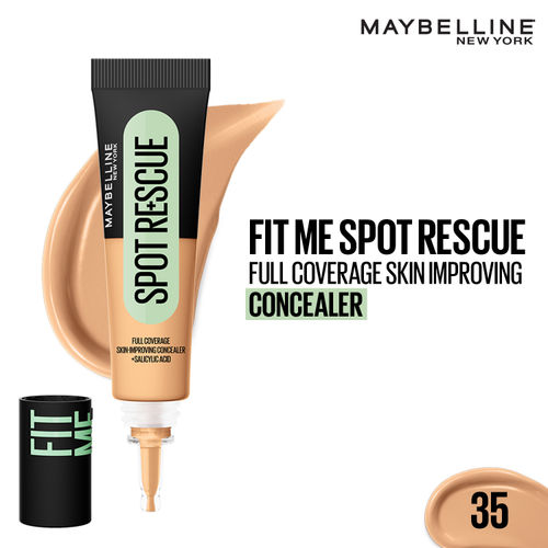 Maybelline New York Fit Me Spot Rescue Full Coverage Concealer, 24H Wear, Fades Spots, Minimizes Pimples, Clinically Tested, Non Comedogenic - 35, 15 gm