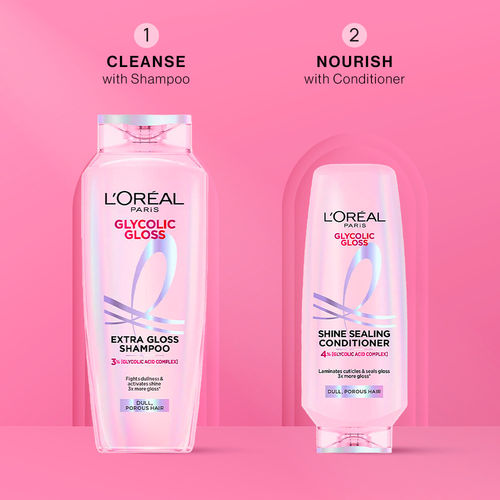 L'Oreal Paris Gloss Shine Combo of 2 | 3X Shine Shampoo (340 ml) & Conditioner (175 ml) | For Smooth, Glossy Hair