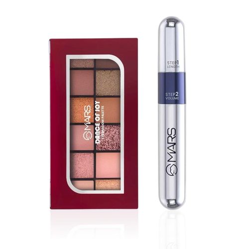 MARS Eye Essential Combo -MARS 12 Shades Dance of Joy Eyeshadow Palette 13.2 gm , MARS Double Trouble Volumizing and Lengthening Mascara Black Combo of 2