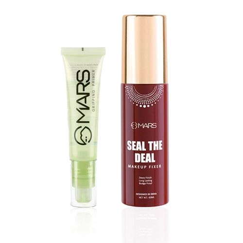 MARS Must Have Duo - MARS Glow O' Clock Gel Primer for Face Makeup 30 ml , MARS Seal the Deal Long-Lasting Makeup Fixer Spray with Hyaluronic Acid 60 ml Combo of 2