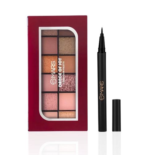 MARS Eye Makeup Duo - MARS 12 Shades Dance of Joy Eyeshadow Palette 13.2 gm , MARS City Stroke Charming Eyes Liquid Eyeliner 1 ml Black Combo of 2