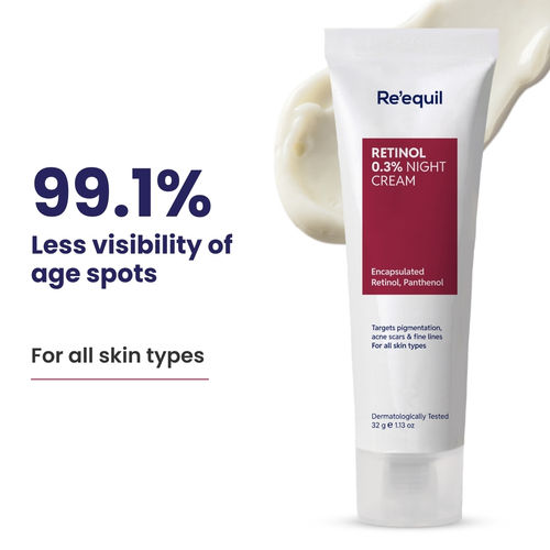 Re'equil 0.3% Retinol Night Cream | Improves Skin Texture | Reduces Acne | Unisex | For All Skin Types | 32 gm