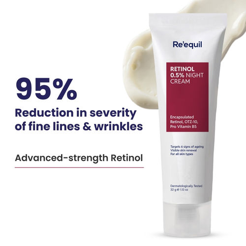 Re'equil 0.5% Retinol Night Cream | Makes Skin Youthful & Smooth | Prevents Fine Lines & Wrinkles | Unisex | All Skin Types | 32 gm