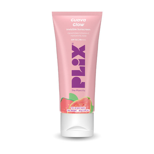PLIX Guava Glow Invisible Dewy Sunscreen SPF 50 PA+++ | With SunCat DE™, Vitamin C & Ceramide 11 | No White Cast | Hydrating & Brightening Sun Protection | 45 gm