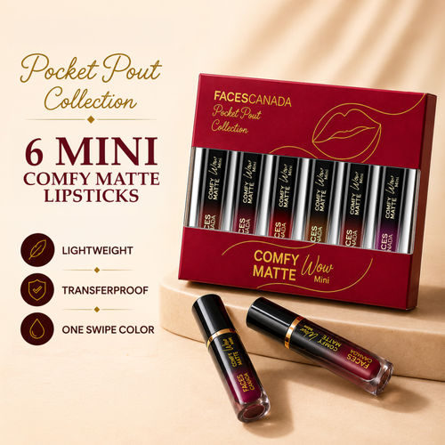 Faces Canada Comfy Matte Wow Mini Liquid Lipstick Kit |Pack of 6 | Pocket Pout Collection | Lightweight Soft Matte Finish | One Swipe Color Payoff | Transferproof Formula