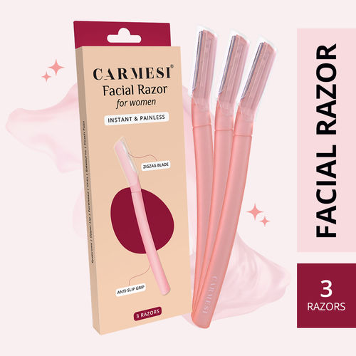 Carmesi Facial Razor for Women - For Instant & Painless Hair Removal (Eyebrows, Upper Lip, Forehead, Peach Fuzz, Chin, Sideburns) - Pack of 3