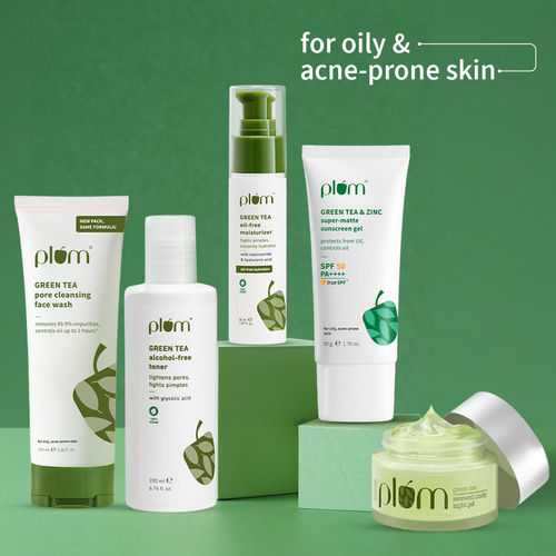Plum Green Tea Cleanse & Repair Duo | Face Wash + Repairing Moisturizer | Fights Acne & Repairs Skin Barrier | Oil-Free Hydration | Clear Skin Combo of 5