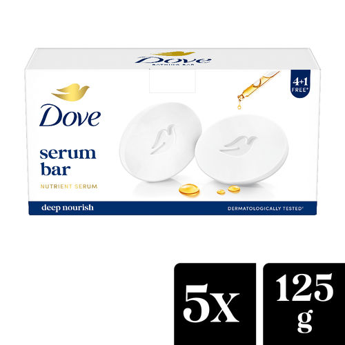 Dove Serum Beauty Bar - Soft, Smooth, Moisturised Skin, 125 gm (Buy 4 Get 1 Free)