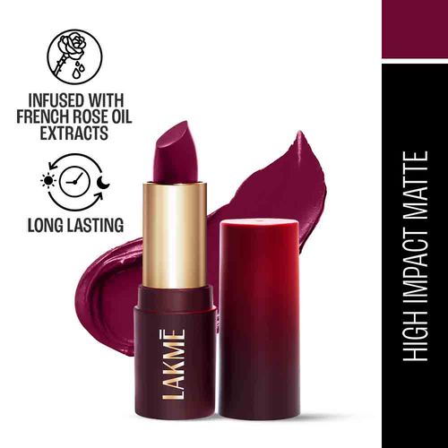 Lakme Forever Matte Lipstick, Made With French Rose Oil Extracts, Red Marsala, 4.5 gm