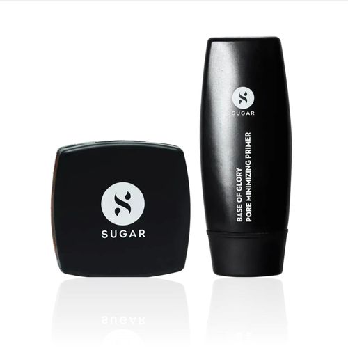 Sugar Prep & Set Kit - SUGAR Cosmetics All Set To Go Translucent Powder For Face 7 gm, White , SUGAR Cosmetics Base Of Glory Pore Minimizing Primer 30 ml Combo of 2