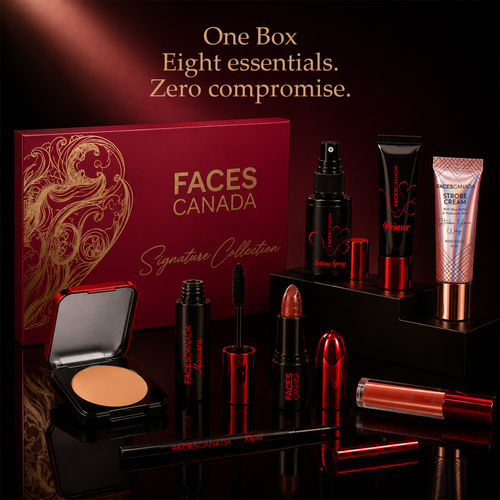 FACES CANADA Signature Collection - Strobe Cream (10 ml) + Setting Spray (30 ml) + Primer (12 ml)+ Mascara (6 ml)+ Compact (10 gm)+ Blush (2.6 ml) +Lipstick+ Kajal (0.30 gm) 8 pc