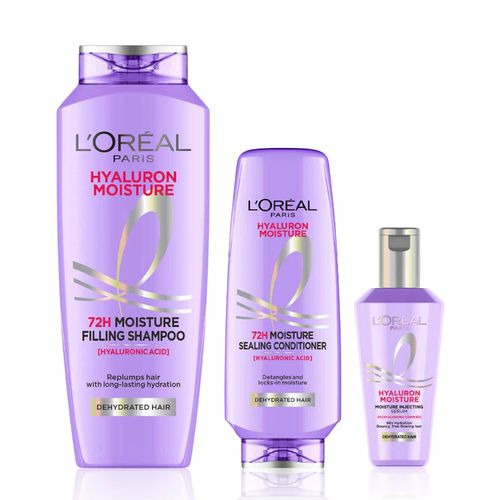 L'Oreal Paris Hyaluron Power Trio: Hyaluron Moisture Shampoo (340 ml)+ Hyaluron Moisture Conditioner (180 ml)+ Hyaluron Moisture Hair Serum(80 ml) Combo of 3