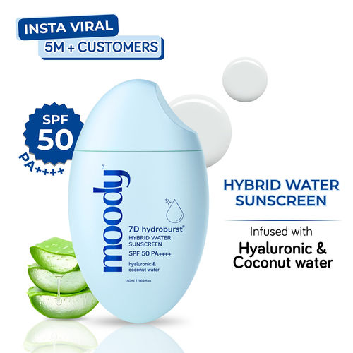 Moody 7D Hydroburst Hyaluronic SPF 50 PA++++ Water Sunscreen UVA/B Protection Non Oily No White Cast - 50 ml
