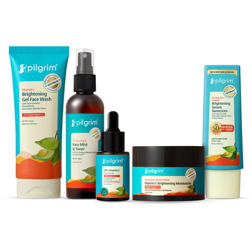 Pilgrim Vitamin C Glowing Combo- Brightens Skin, Reduces Dark Spots and Protect Skin (Combo of 5)