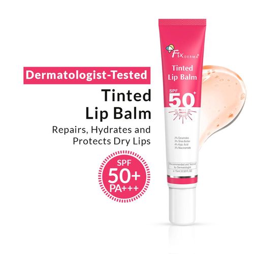 Fixderma 4% Kojic Acid Tinted Lip Balm with 2% Ceramide, 3% Shea Butter, 3% Niacinamide & SPF 50+ PA+++ | Ceramide Lip Balm SPF 50 | Kojic Acid Lip Balm for Pigmented Lips - 15 ml