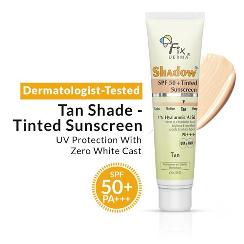 Fixderma Shadow Tinted Sunscreen Tan SPF 50 PA+++ | UVA & UVB Protection | Sunscreen with Vitamin E, For All Skin Types - 30 gm