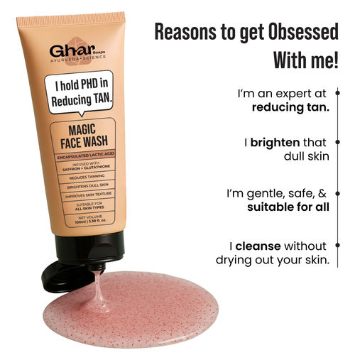 Ghar Soaps Magic Face Wash | With Sandalwood, Saffron & Glutathione | Tan Removal, Skin Brightening & Radiant Glow | (Pack of 1) (100 ml)