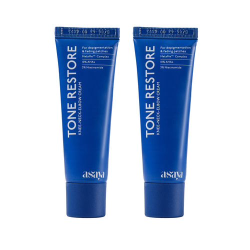Asaya Tone Restore Cream for Dark Knees & Elbows | Depigmenting Cream with MelaMe™, Kojic Acid, AHAs & Urea | 50 gm | Pack of 2