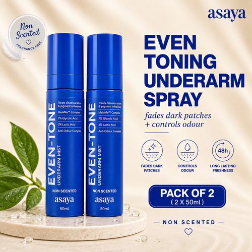 Asaya Even Tone Mist for Dark Underarm | 7% Glycolic Acid Spray with 3% Lactic Acid & MelaMe™ Complex | Controls Odour & Fades Darkness | 50 ml | Pack of 2