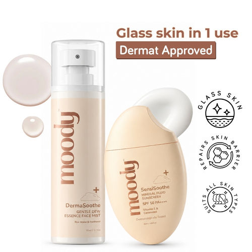 Moody Dermasooth Rice Water Glow & Sun Protection Combo – Face Mist Toner (110 ml) + Mineral Sunscreen SPF 50 PA++++ (50 ml) - Combo of 2