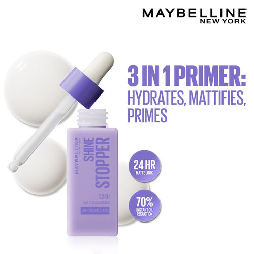 Maybelline New York Shine Stopper Primer | 3-in-1 Serum Primer for Oily Skin to Prime, Mattify, Hydrate with LHA & Salicylic Acid, 25 ml