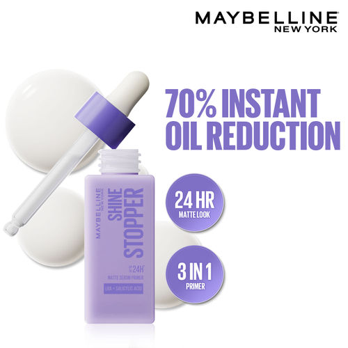 Maybelline New York Shine Stopper Primer | 3-in-1 Serum Primer for Oily Skin to Prime, Mattify, Hydrate with LHA & Salicylic Acid, 25 ml