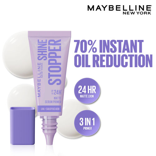 Maybelline New York Shine Stopper Primer | 3-in-1 Serum Primer for Oily Skin to Prime, Mattify, Hydrate with LHA & Salicylic Acid, 10 ml