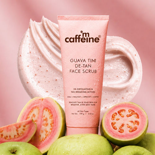 mCaffeine Guava Tini De-Tan Face Scrub | 5% Physical & Natural Exfoliants | Smoother Skin | Removes Blackheads | AHAs - Glycolic & Lactic Acid - 100g