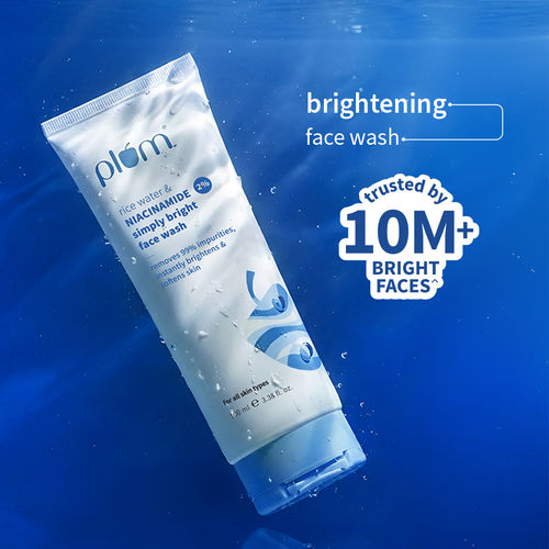 Plum Simply Bright 2% Niacinamide Face Wash With Rice Water | Brightens Skin, Helps Fade Blemishes | Softens & Smoothens Skin | Gentle & Non-Drying | Women & Men | 100% Vegan | 100 ml
