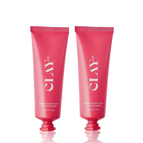 Clayco Matcha Glow & Clear Duo for Men & Women | Matcha Enzyme Scrub with Glycolic Acid (AHA) & Salicylic Acid (BHA) for Exfoliation & Brighter Skin | Pack of 2 | 70 gm x 2