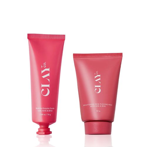 Clayco Tan Removal & Glow Duo | Rice Pudding Face Pack with AHA & BHA + Matcha Enzyme Scrub with AHA & BHA for Exfoliation, Brightening & Smooth Skin | For Men & Women | 50 gm + 70 gm - Combo of 2