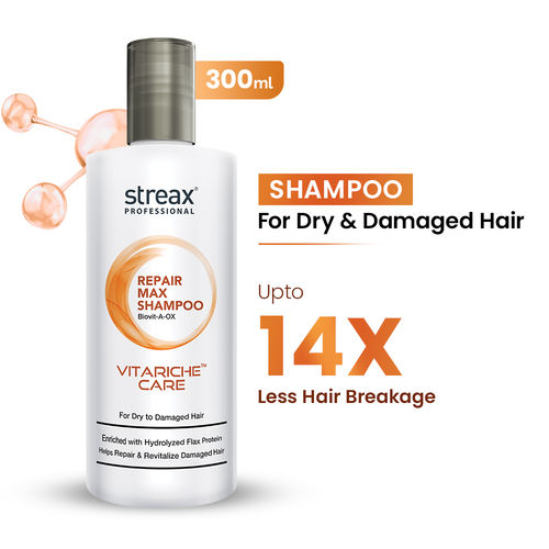 Streax Professional Vitariche Care Repair Max Shampoo For Dry, Damaged Hair, 300 ml