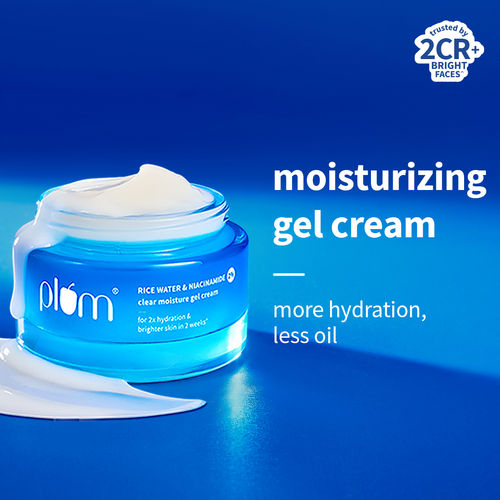 Plum 2% Niacinamide & Rice Water Clear Moisture Gel Cream | Fades Blemishes & Brightens Skin | Lightweight & Non-sticky | 50 gm