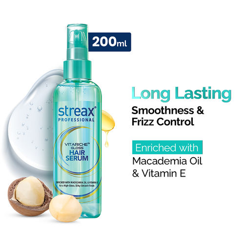 Streax Professional Vitariche Gloss Hair Serum For Women| With Vitamin E & Macadamia Oil | For All Hair Types| 200 ml